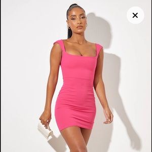 PLT Hot Pink Sleeveless Square Neck Bodycon Dress